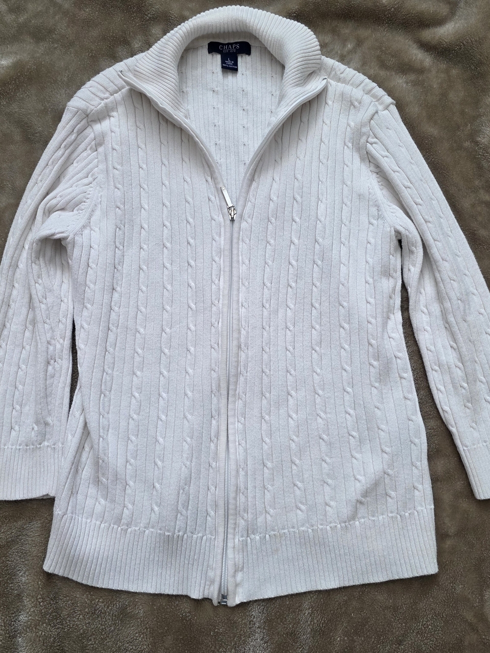 Chaps Cream Cable-knit Full-zip Cardigan Sweater Preppy School Uniform Sz L - Picture 4 of 9